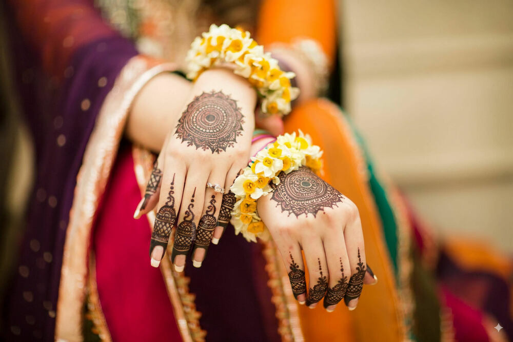A woman sitting in the bridal dress