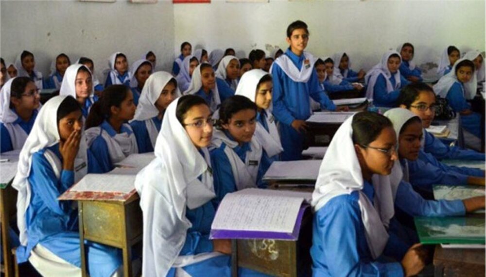 Pakistani school classroom with young students seated at desks
