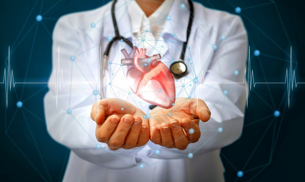 A symbolic image of a cardiologist using artificial intelligence technology for early detection and treatment of heart disease in Pakistan