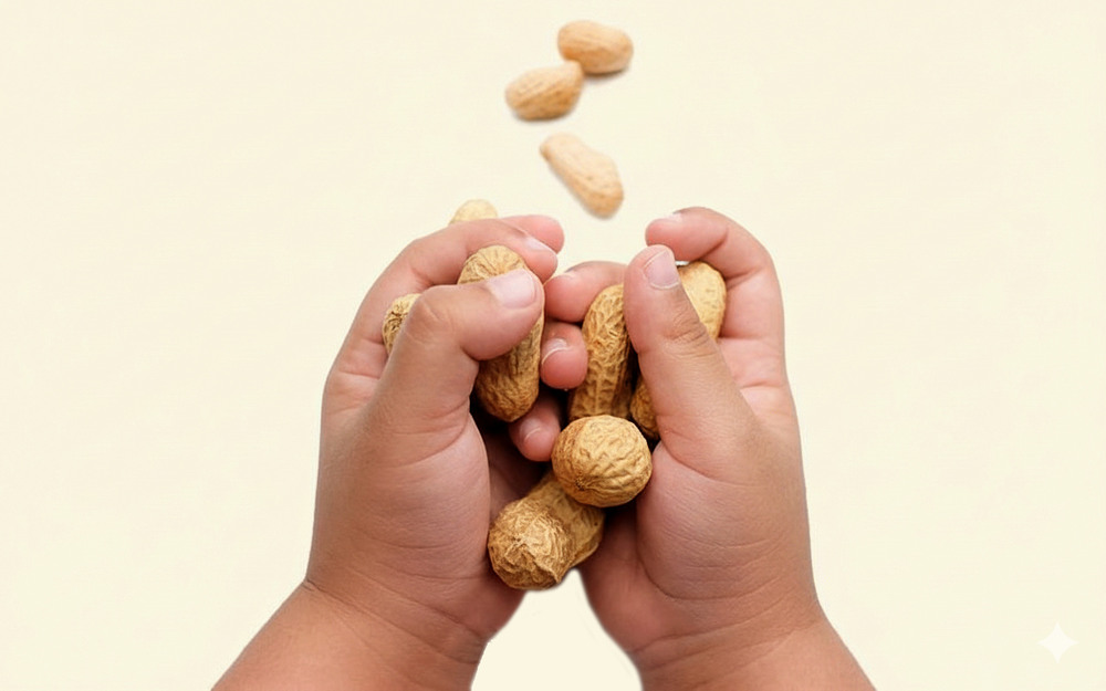 A person gently holding peanuts in his hands