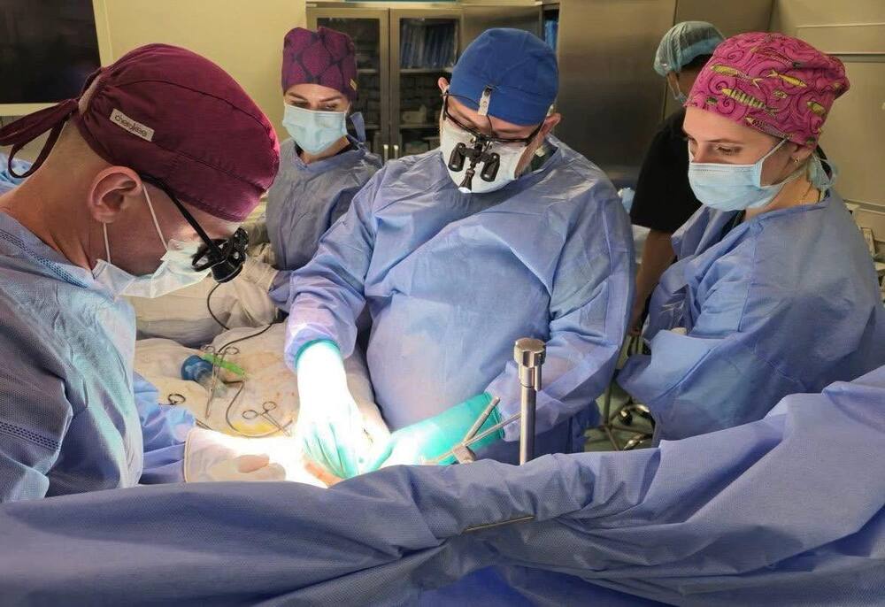 Doctors performing a pediatric lung surgery in hospital
