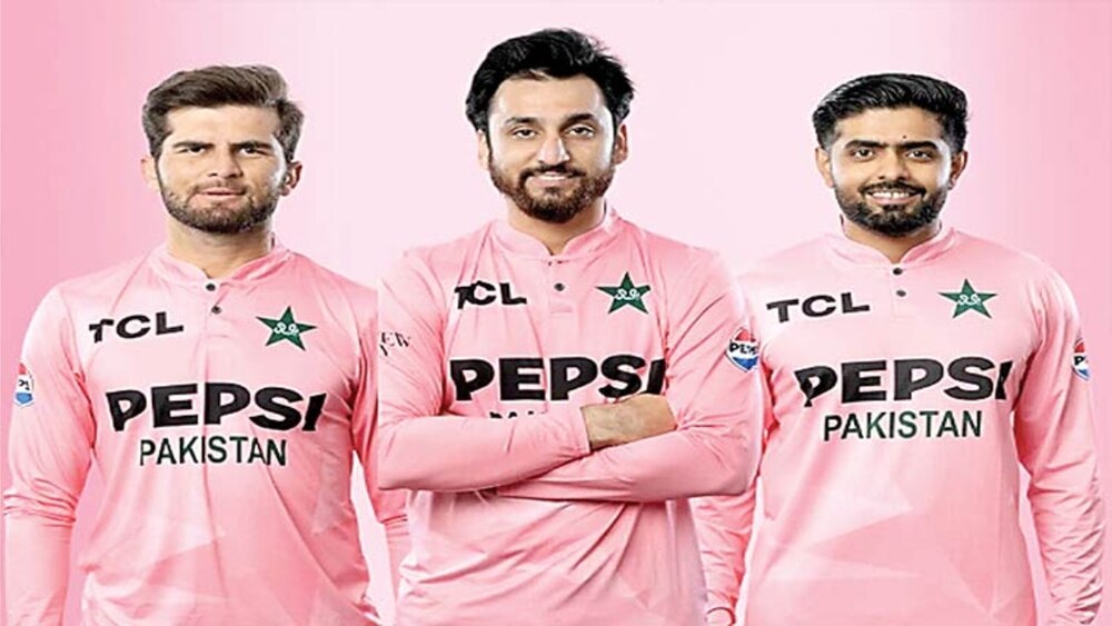 Pakistan cricket team wearing a special pink kit during the first T20I against South Africa in Rawalpindi to support breast cancer awareness as part of the PINKtober campaign.