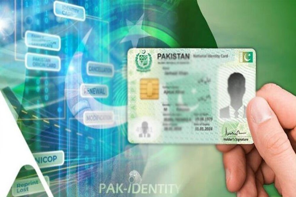 Pakistani CNIC with national flag in background, symbolizing Punjab Assembly resolution to add blood group information