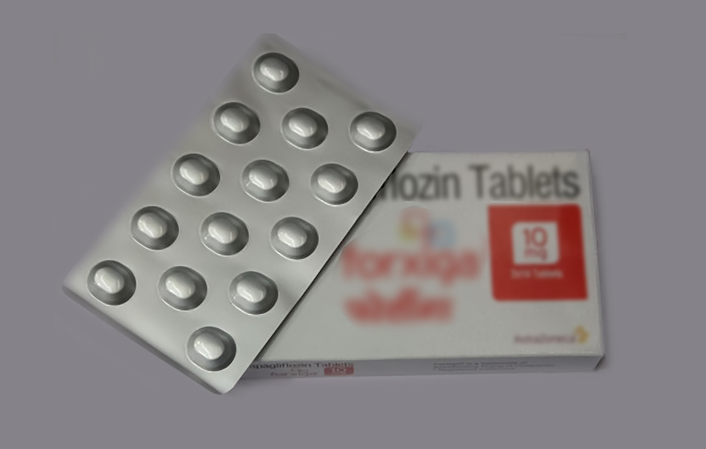 Diabetes medicine Dapagliflozin (Forxiga) tablets in a blister pack