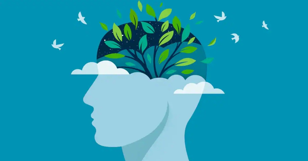 Illustration of a person practicing pleasant and positive thinking, symbolizing mental clarity, calmness, and emotional wellbeing