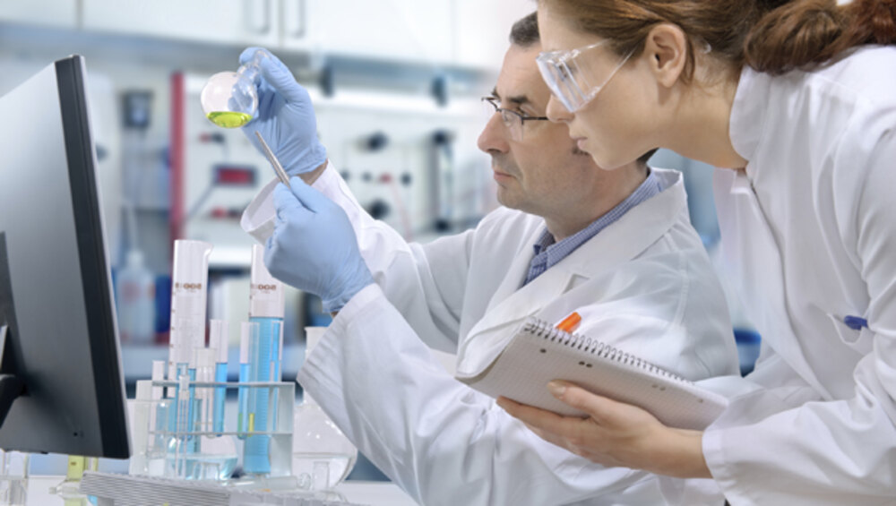 Research laboratory with scientists analyzing and studying things